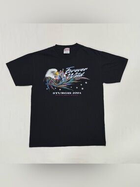 Retro Y2K Sturgis 2001 Motorcycle Rally T-shirt Short Sleeve Bald Eagle Tee Med